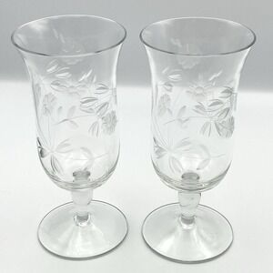 Vintage 1965 Sara-Consara Colony Etched Iced Tea Glasses Set of 2 Floral EUC